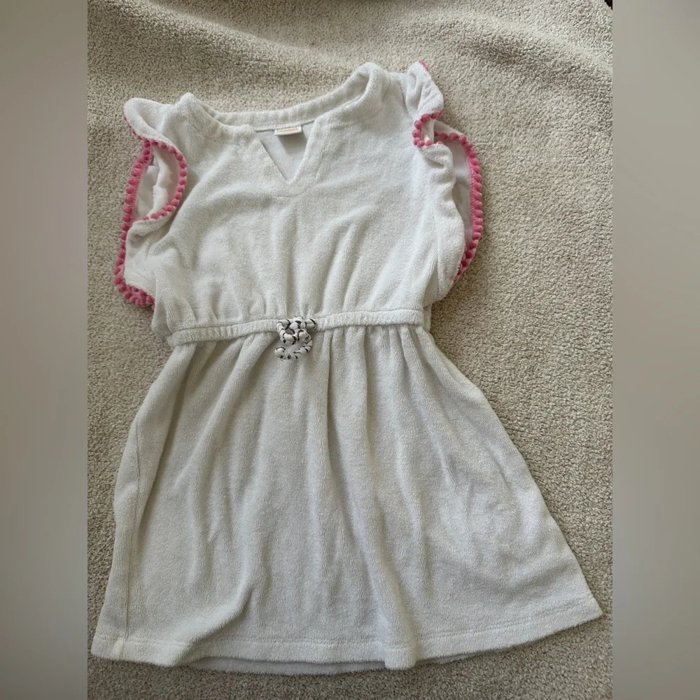 Gymboree Kid Girl White Cover Up Dress with Pink Accent on sleeve